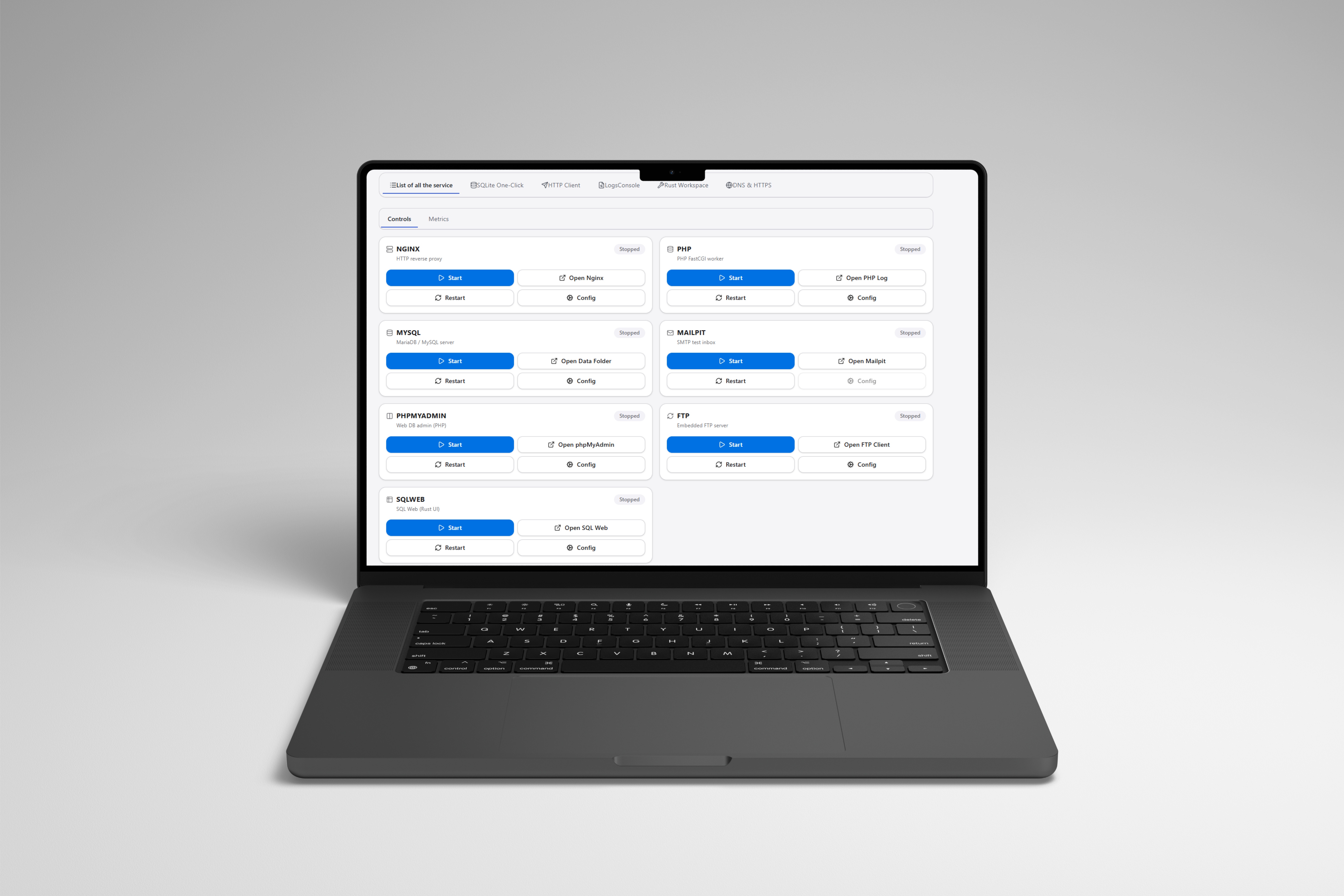 DevDock services dashboard
